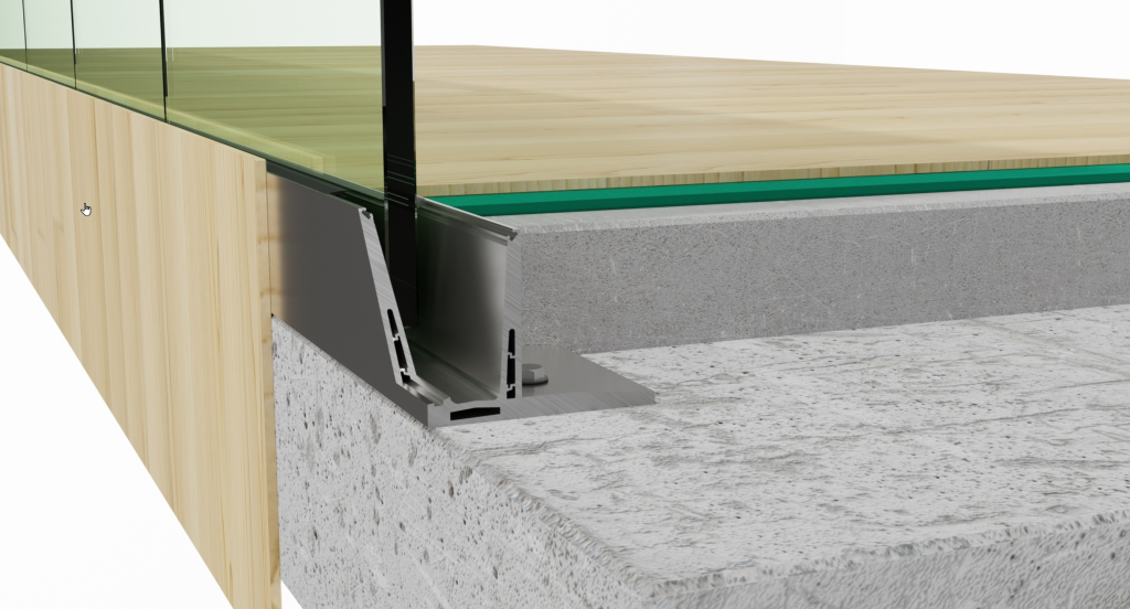 Balustrade van glas met een V-line profiel